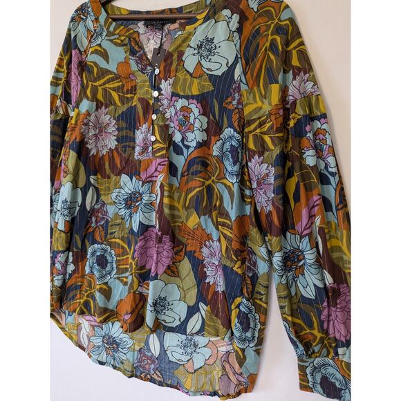 Jane + Delancey Womens Dark Floral Sheer Pop Over Blouse Wimsygoth‎ Fairy Size M - Picture 2 of 8